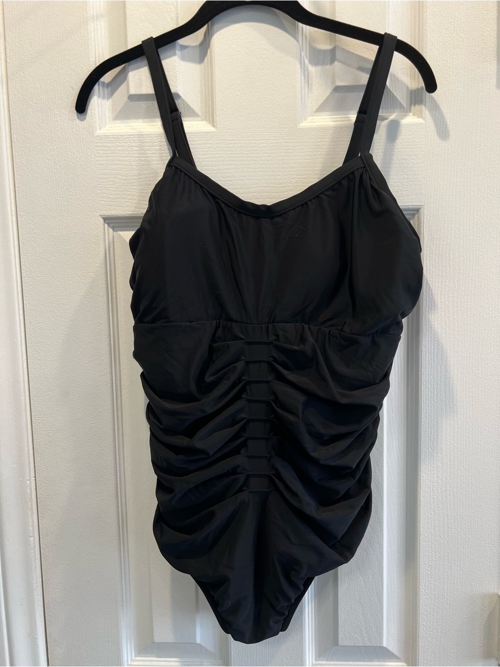 New INC Swimsuit 18W Black Ruched Lattice Front One Piece Swimwear Plus Size